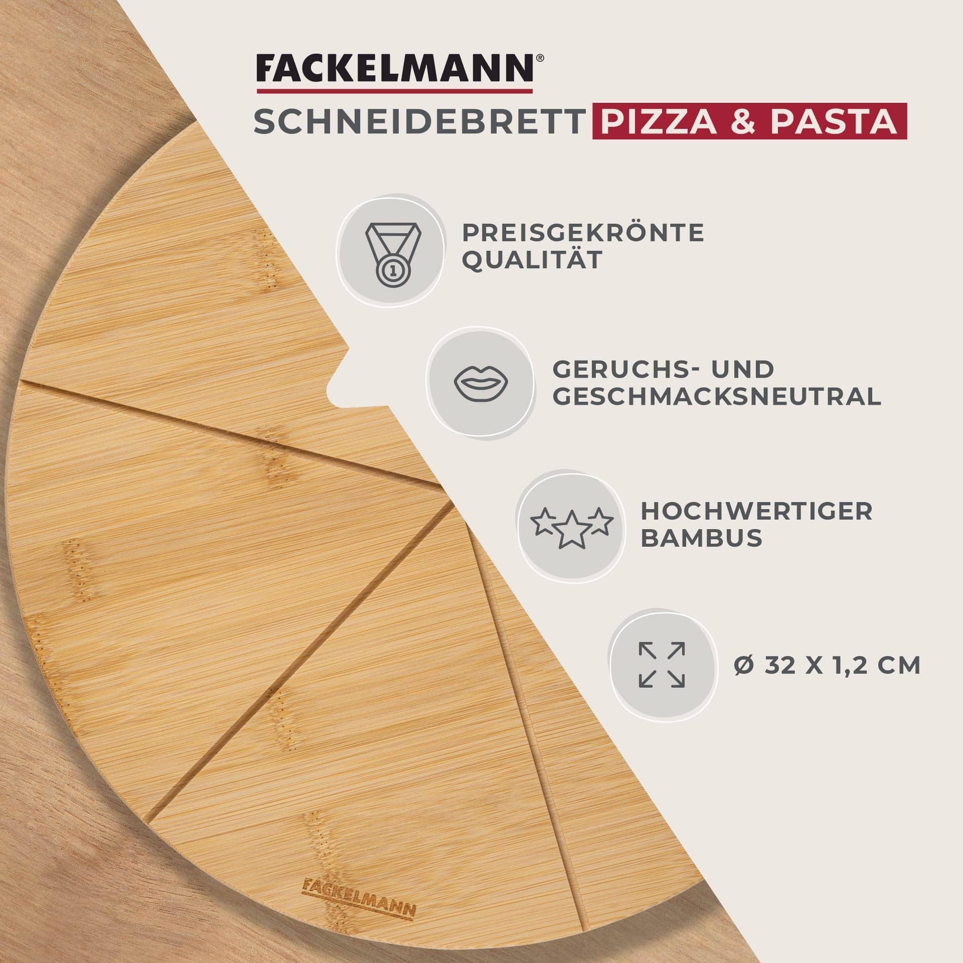 Skjærefjøl bambus Ø32 cm med pizzainndeling - Fackelmann bakside