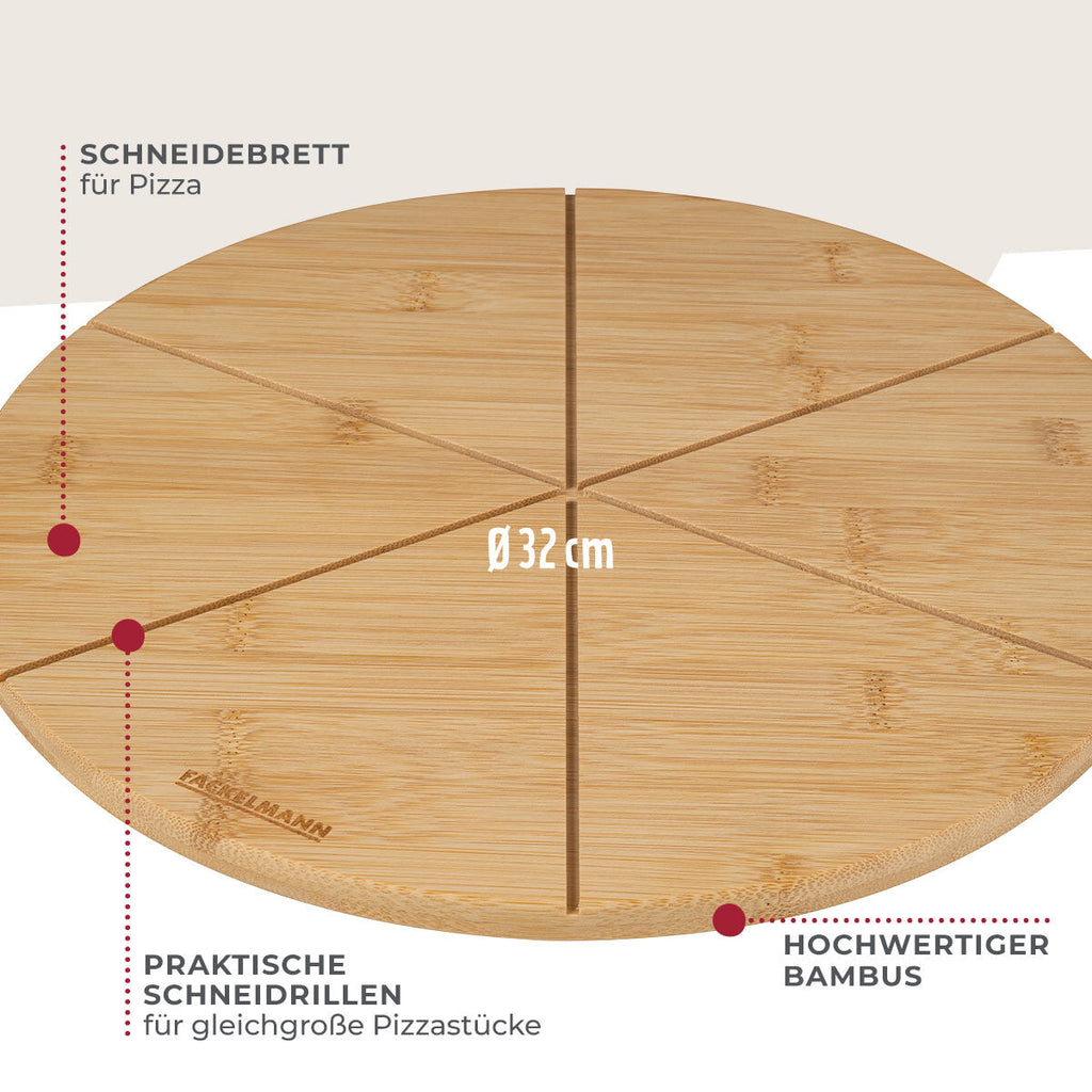 Detalj av pizzainndeling på Skjærefjøl bambus Ø32 cm med pizzainndeling - Fackelmann