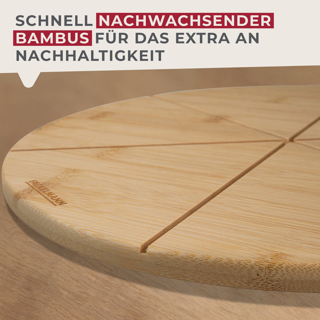 Skjærefjøl bambus Ø32 cm med pizzainndeling - Fackelmann med pizza