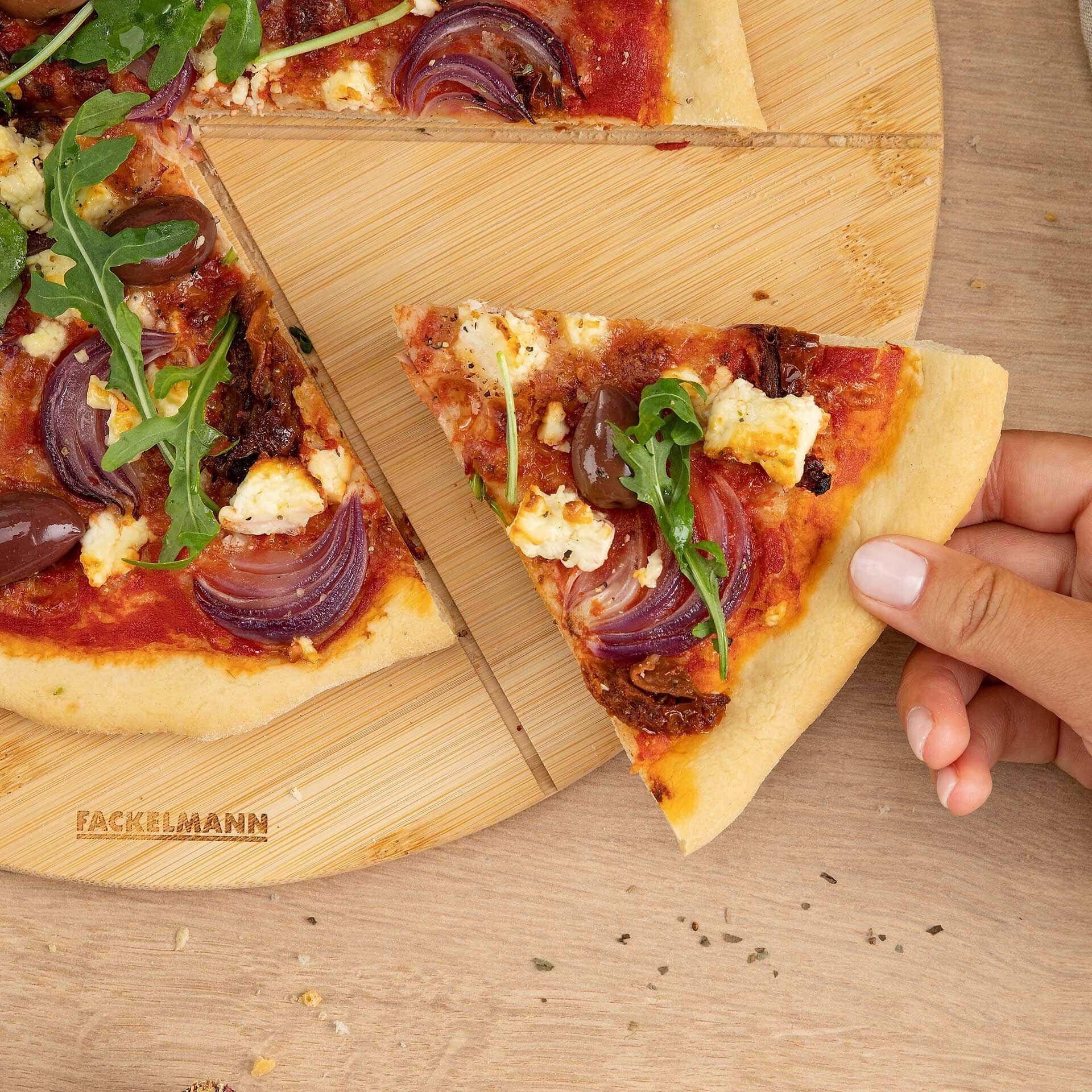 Logopregning på Skjærefjøl bambus Ø32 cm med pizzainndeling - Fackelmann