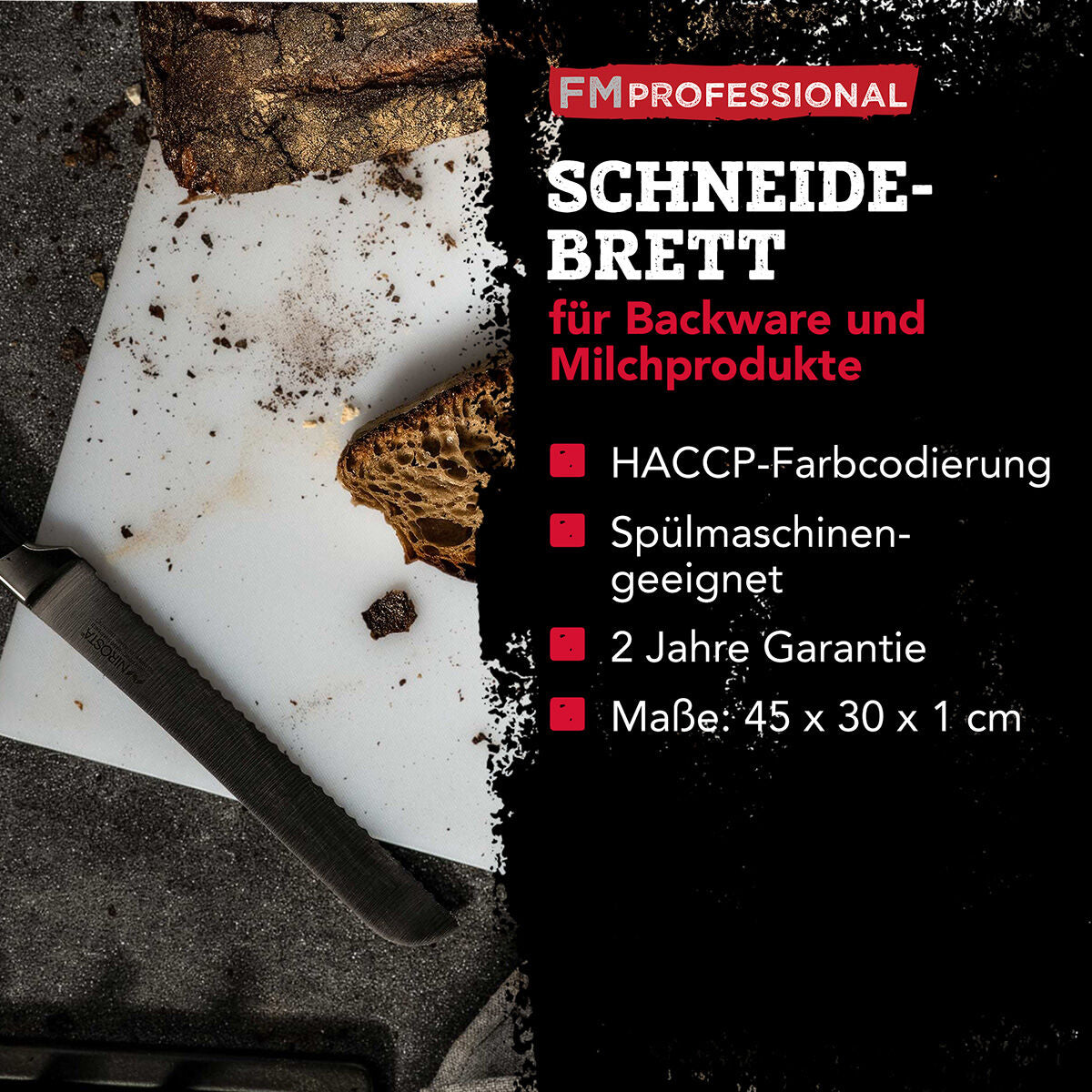 Skjærefjøl HACCP bakevarer 45x30 cm hvit med kjøkkenutstyr