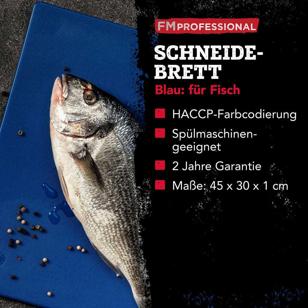Skjærefjøl HACCP fisk blå 45×30 cm plast sett fra siden
