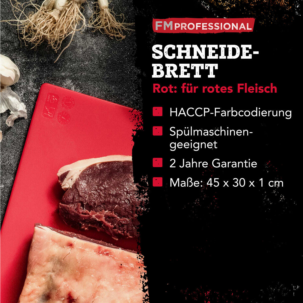 Skjærefjøl HACCP rått kjøtt 45x30 cm rød profil