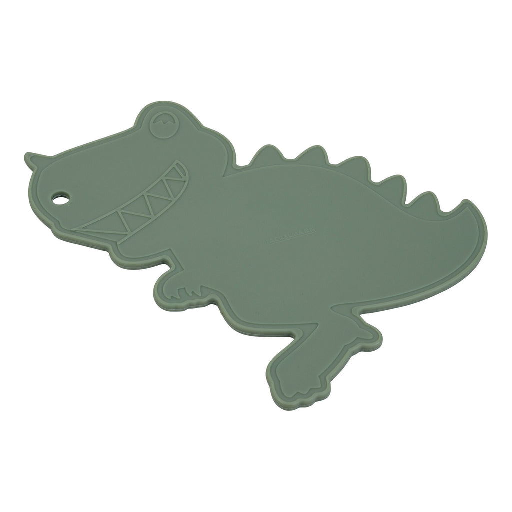 Skjærefjøl barn dinosaur grønn plast 23x23 cm forfra