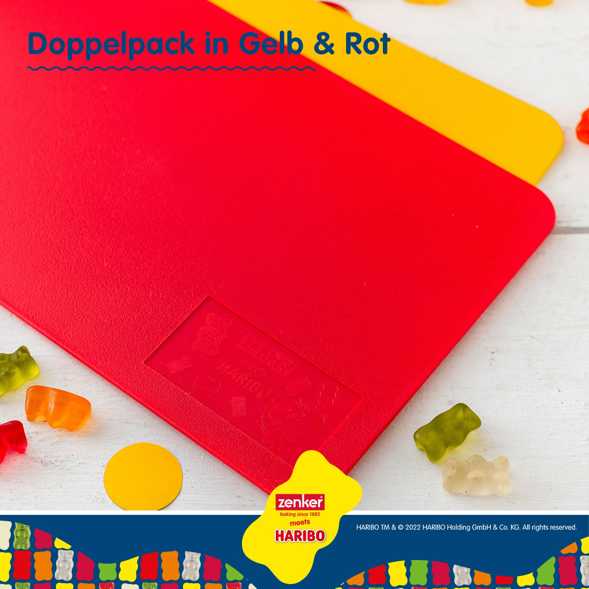 Skjærematte sett 2-delt 24x16 cm plast HARIBO Goldbær med bakeutstyr