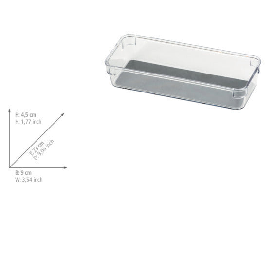 Skuffeinnsats Long M grå plast 23 x 4,5 x 9 cm i bruk
