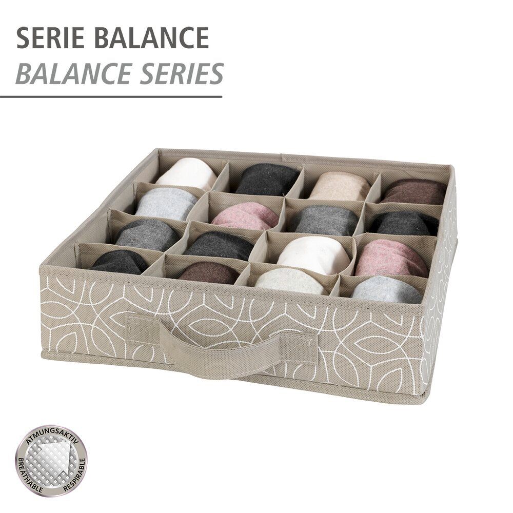 Skufforganiserer Balance 16 rom taupe vliesstoff bakside
