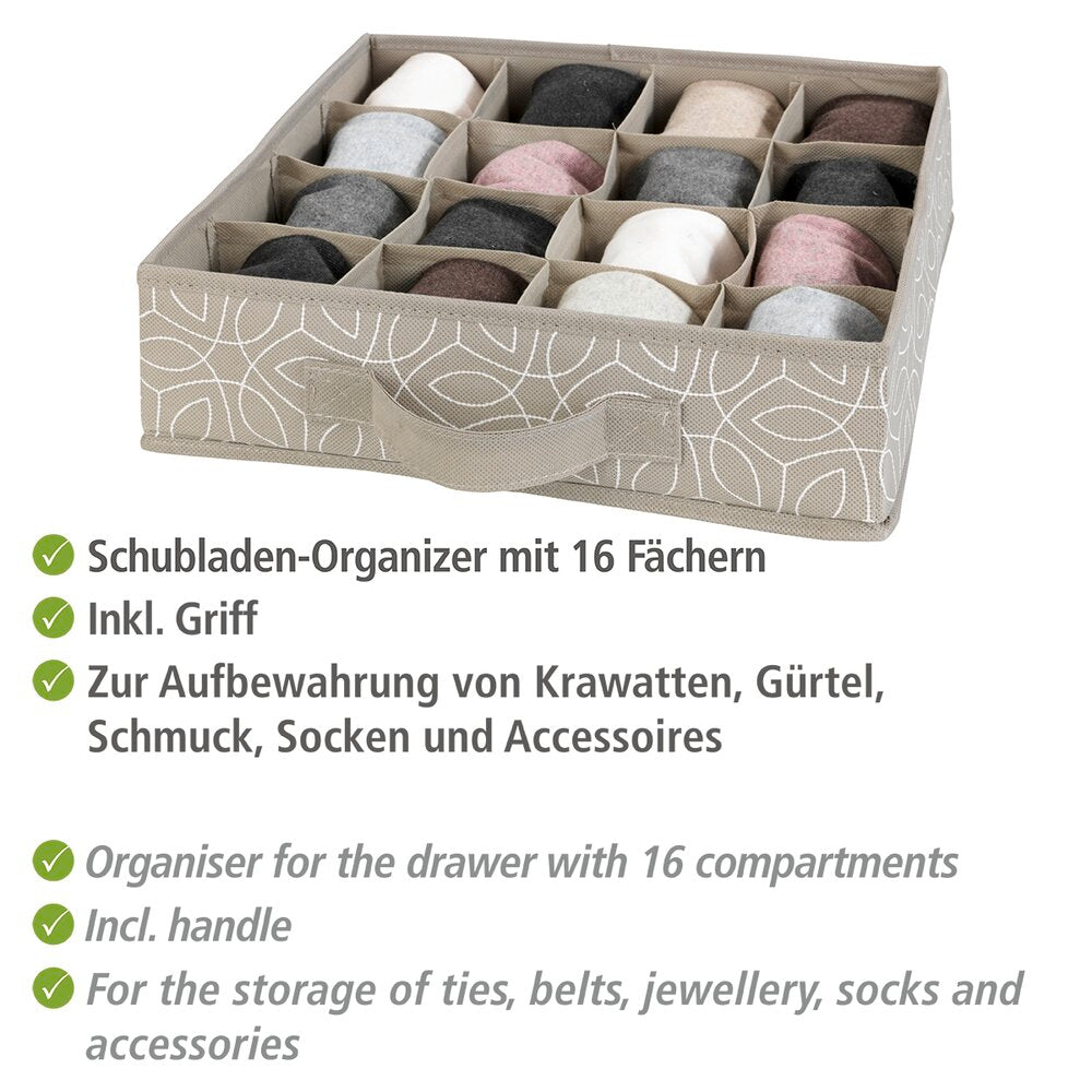 Detalj av Skufforganiserer Balance 16 rom taupe vliesstoff