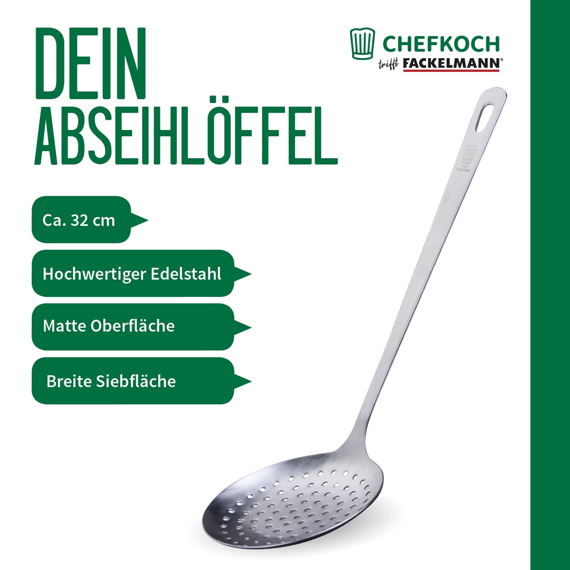 Detalj av Skumskje rustfritt stål 32 cm - Chefkoch trifft Fackelmann