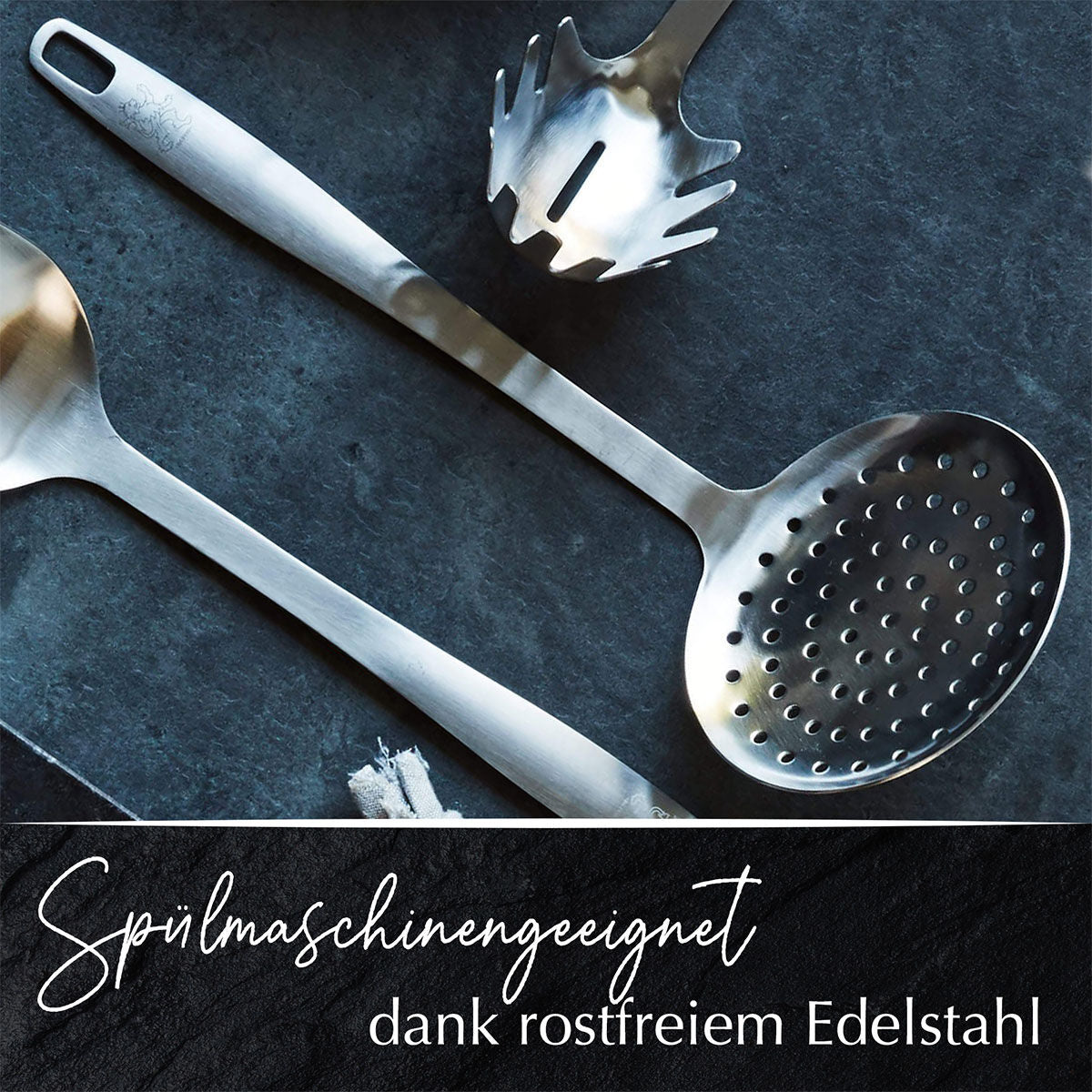 Skumskje rustfritt stål 32 cm satinfinish i bruk