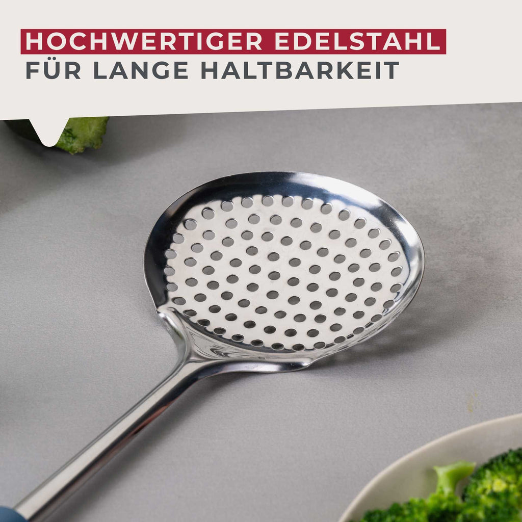 Skumskje rustfritt stål blå Essential - Fackelmann i bruk