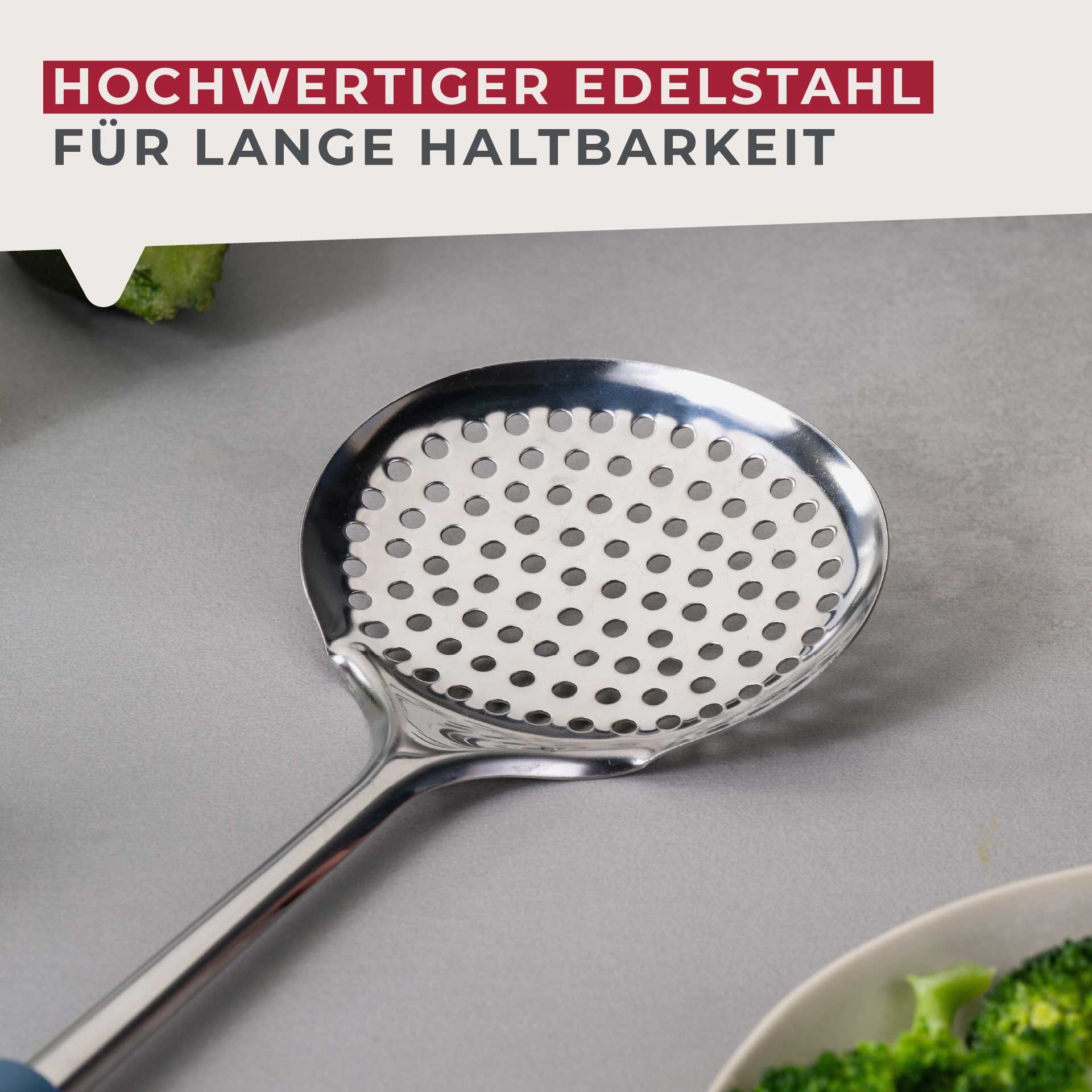 Skumskje rustfritt stål blå Essential - Fackelmann i bruk