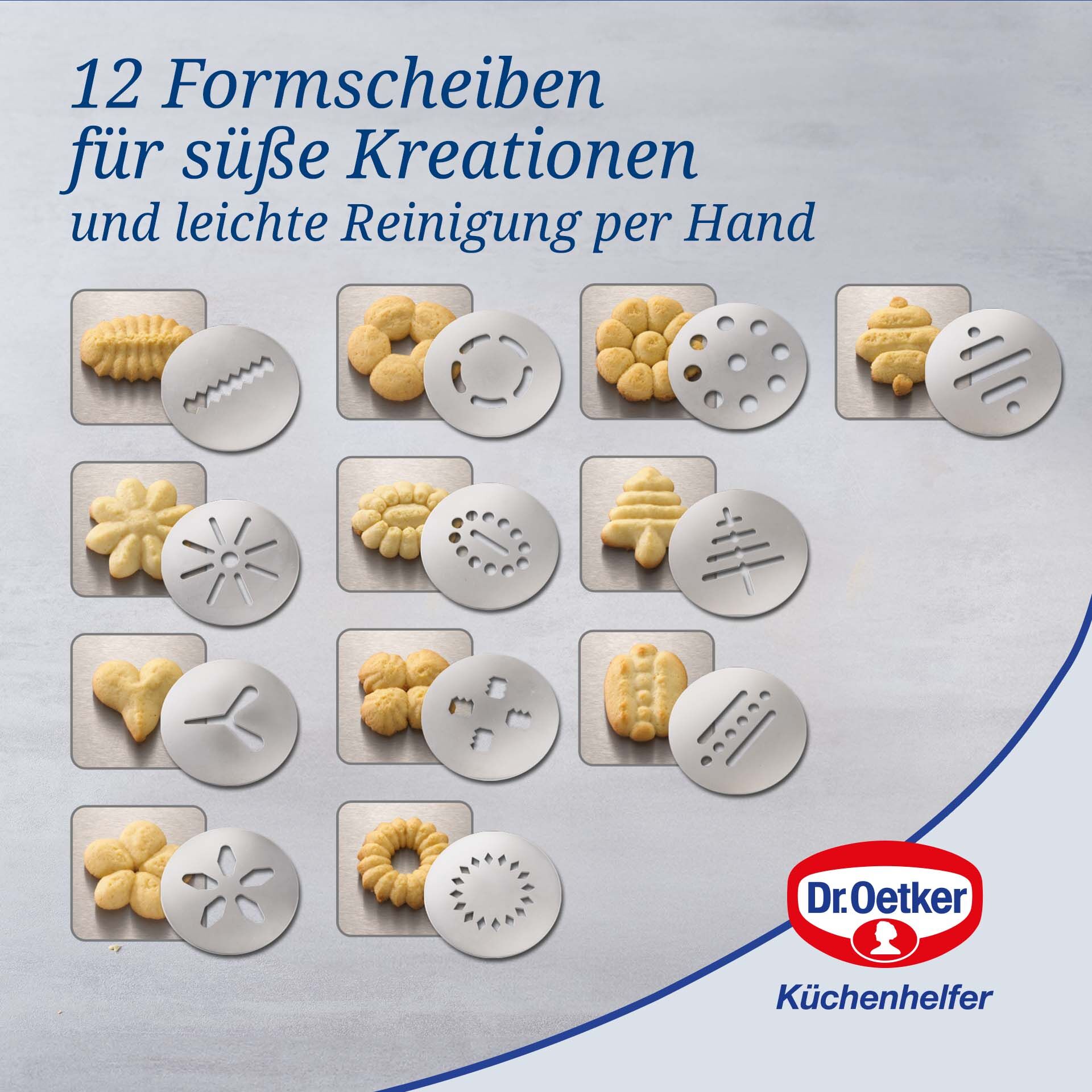 Pakking av småkakepresse med 12 formskiver 13-delt sett - Dr. Oetker