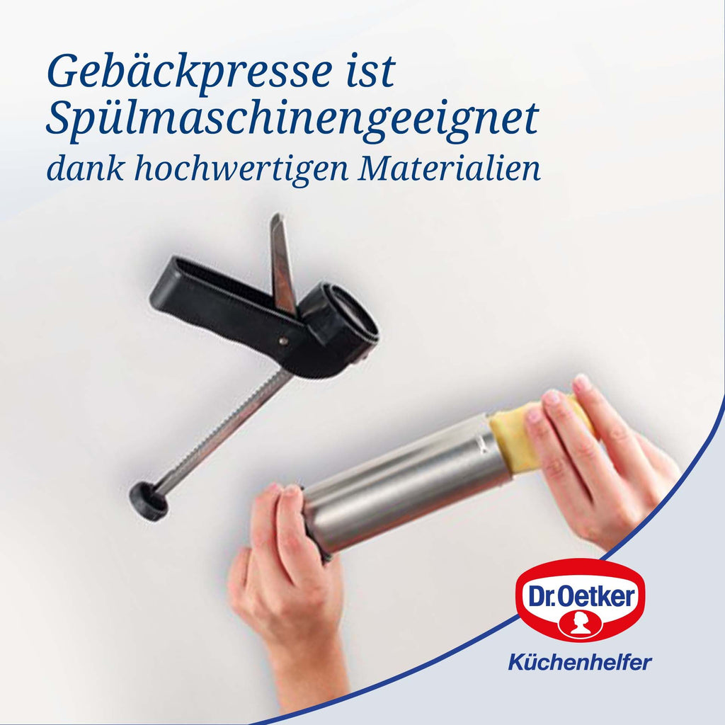 Småkakepresse med 12 formskiver 13-delt sett - Dr. Oetker sett fra siden