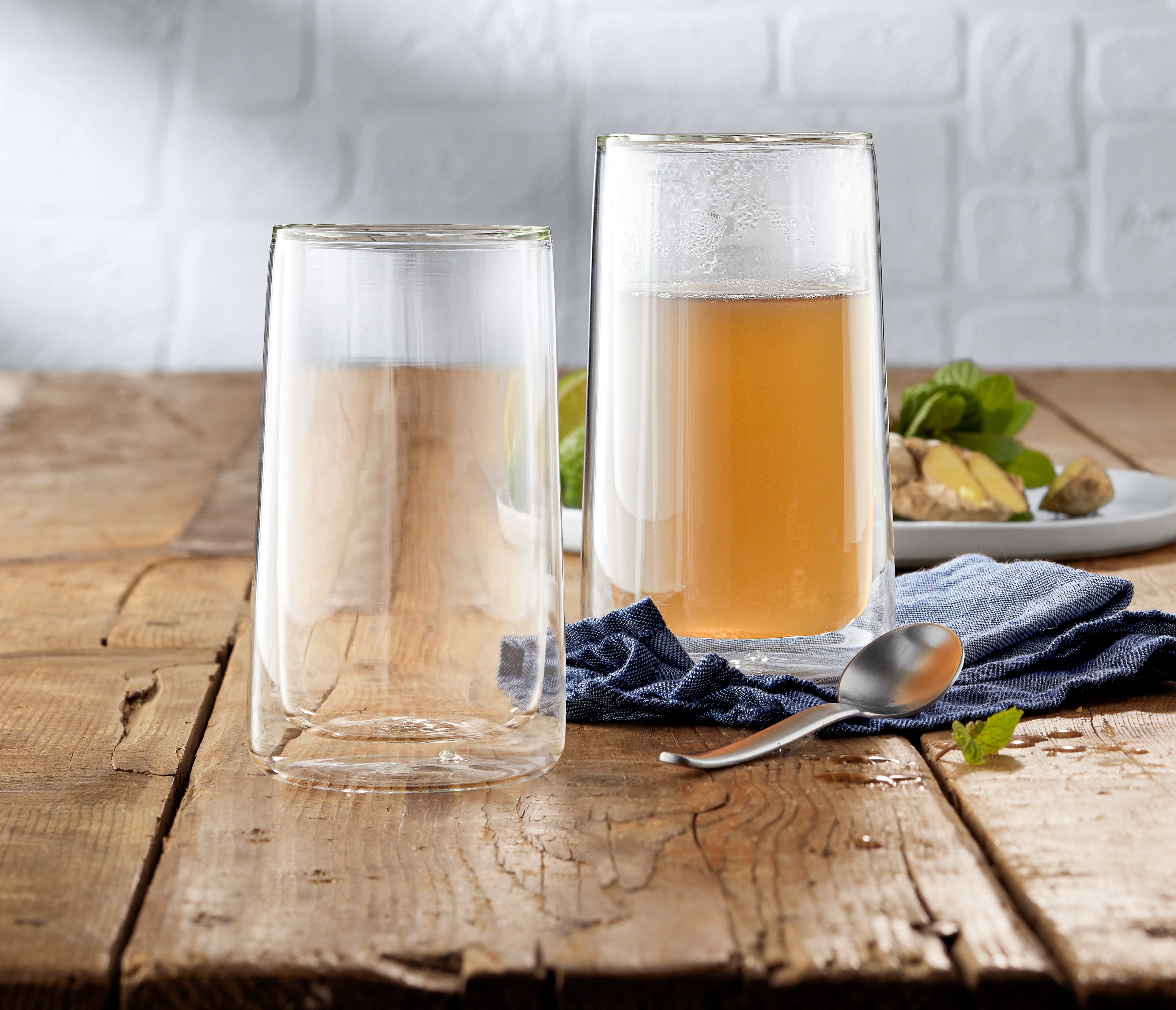 SmarTea teglass dobbeltvegget borosilikat 2 stk med te
