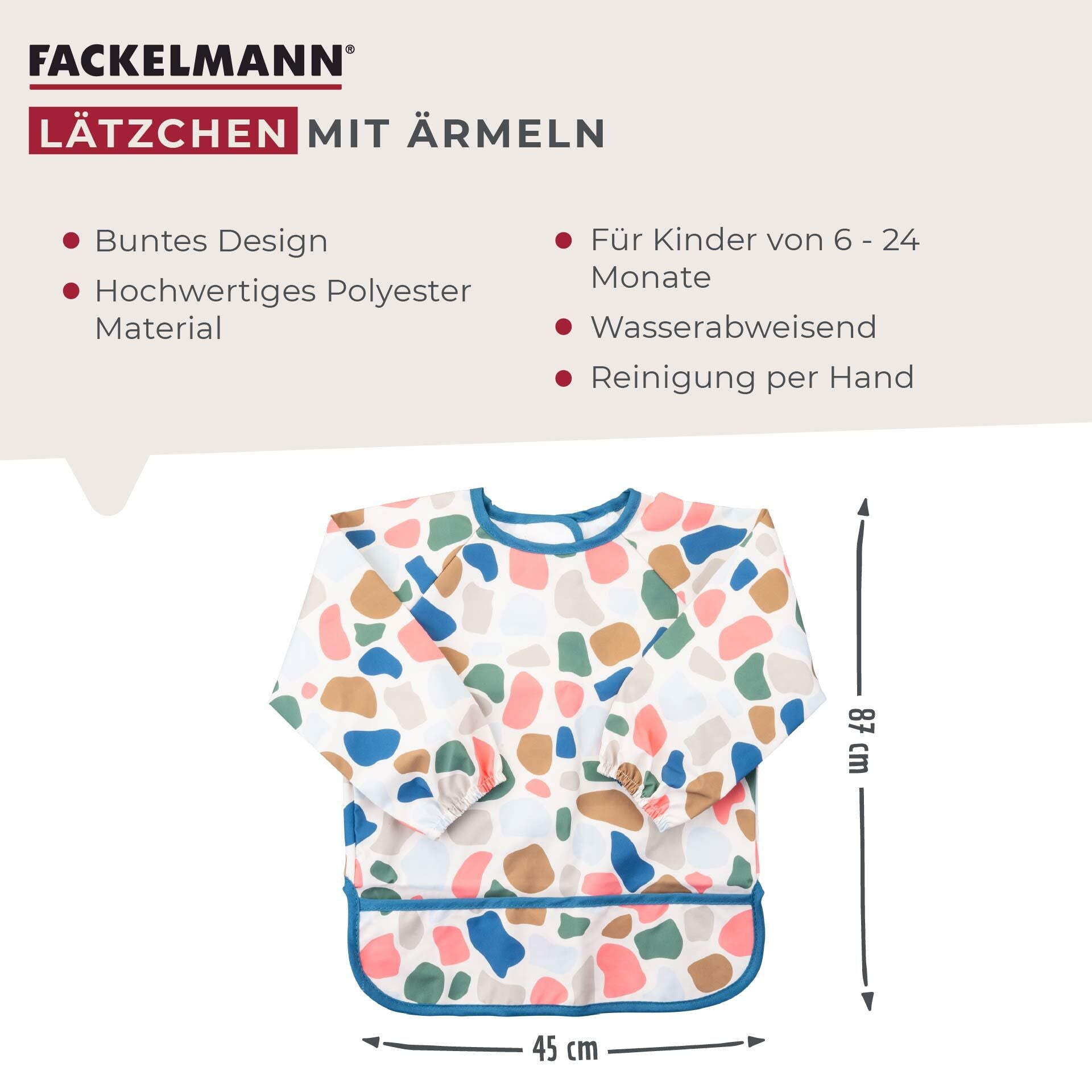 Smekke med ermer og oppsamlingslomme fargerik - Fackelmann oppsamlingslomme nærbilde