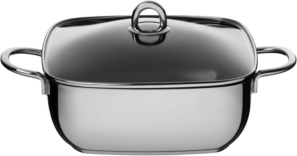 Smorgryte kvadratisk 29x29 cm med glasslokk non-stick keramikk fra Silit forfra