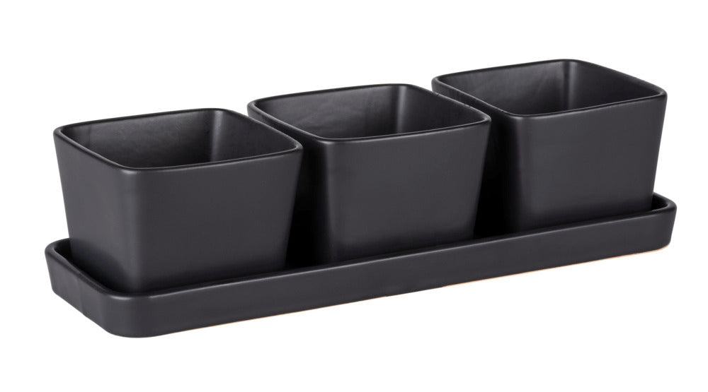 Snack- og dipskåler sett svart matt med brett Wenko forfra