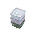 Snackboks firkantet 7x7 cm plast 3-delt sett forfra