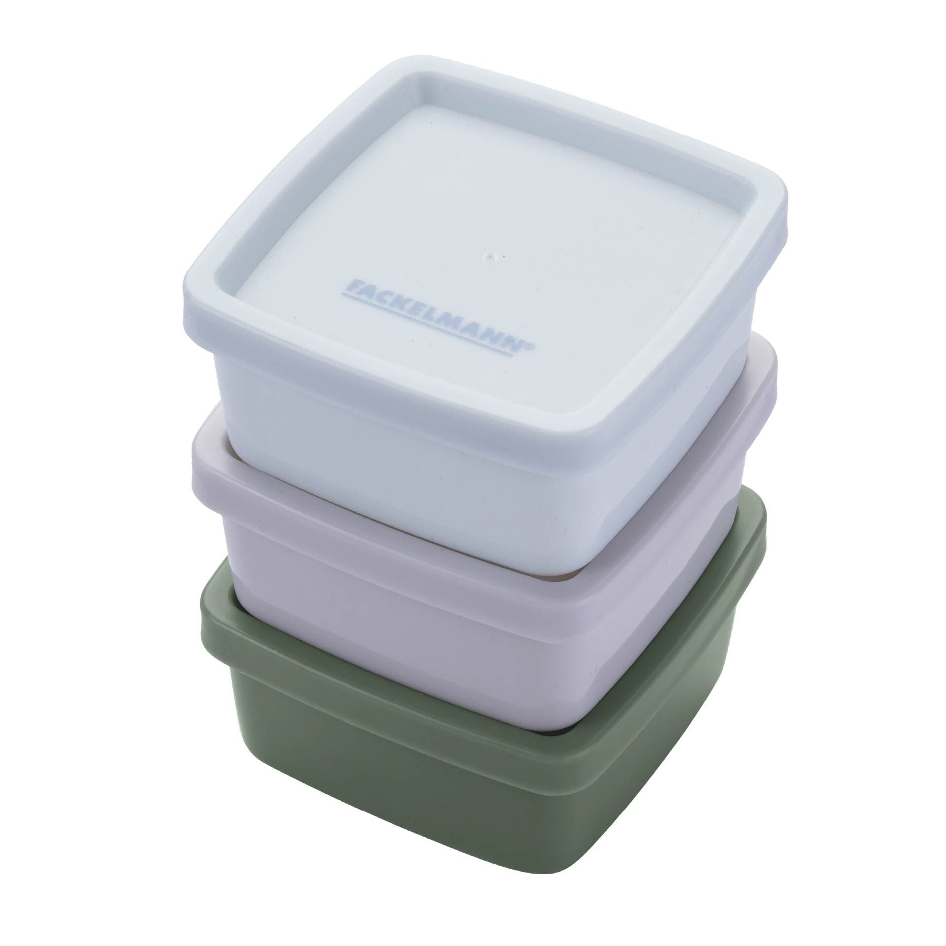 Snackboks firkantet 7x7 cm plast 3-delt sett lokk detalj