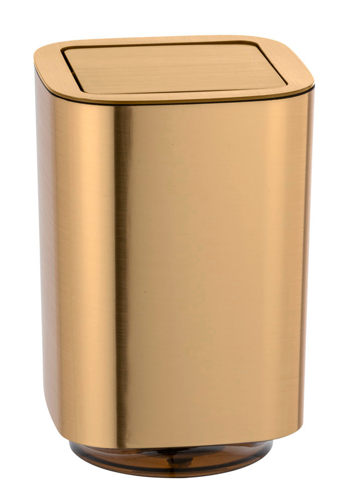 Søppelbøtte med vippelokk 5,5 L gull Auron plast - WENKO forfra