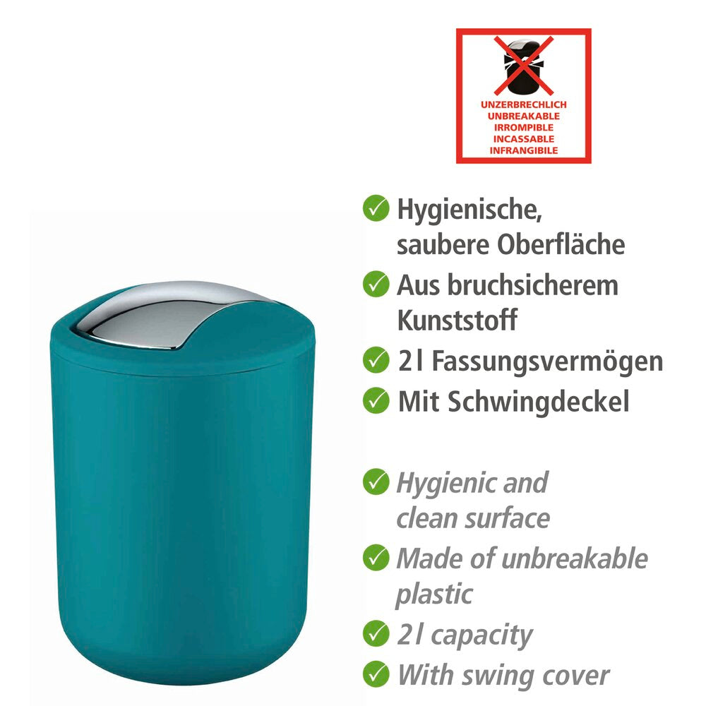 Søppelbøtte med vipplokk Brasil petrol 2 L plast bakside