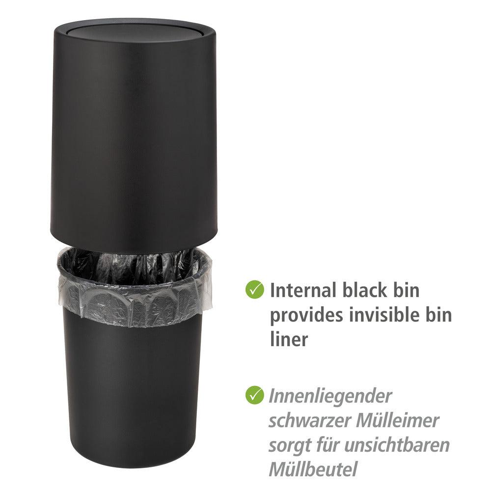 Nærbilde av svart plastmateriale på Søppelbøtte med vippelokk Atri