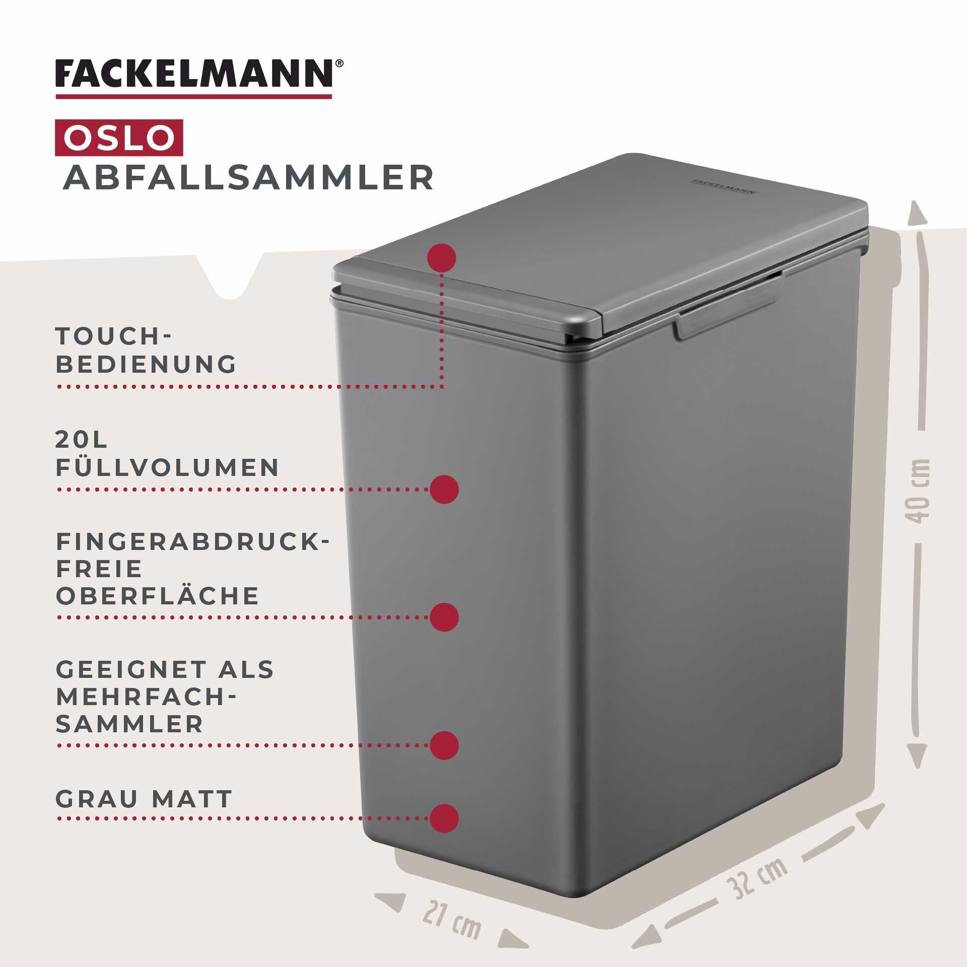Søppelbøtte Oslo grå 20 L med touch-åpning plast detalj av touch-åpning