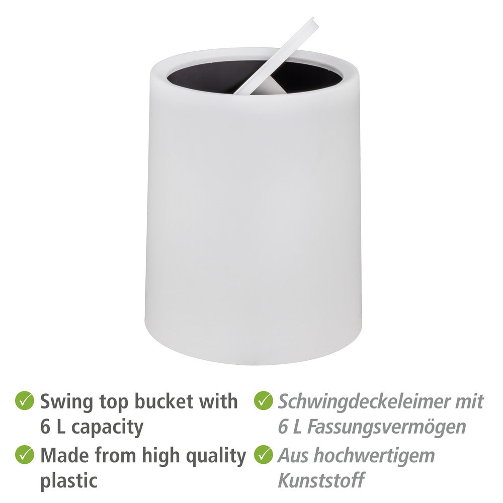 Søppelbøtte med vippelokk Atri hvit 6 L plast bakside