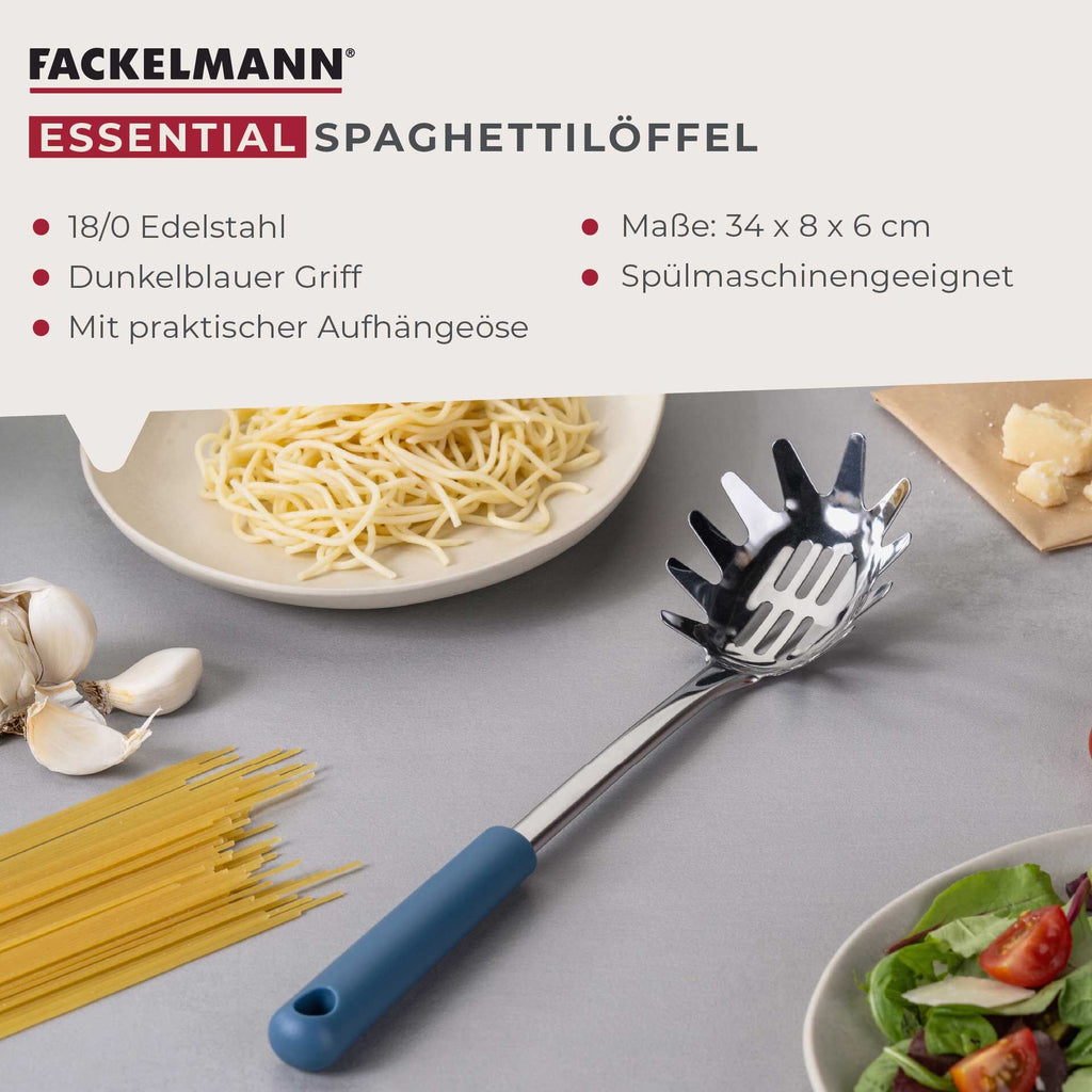 Spagettiskje blå plast og rustfritt stål 33 cm montert i kjøkken