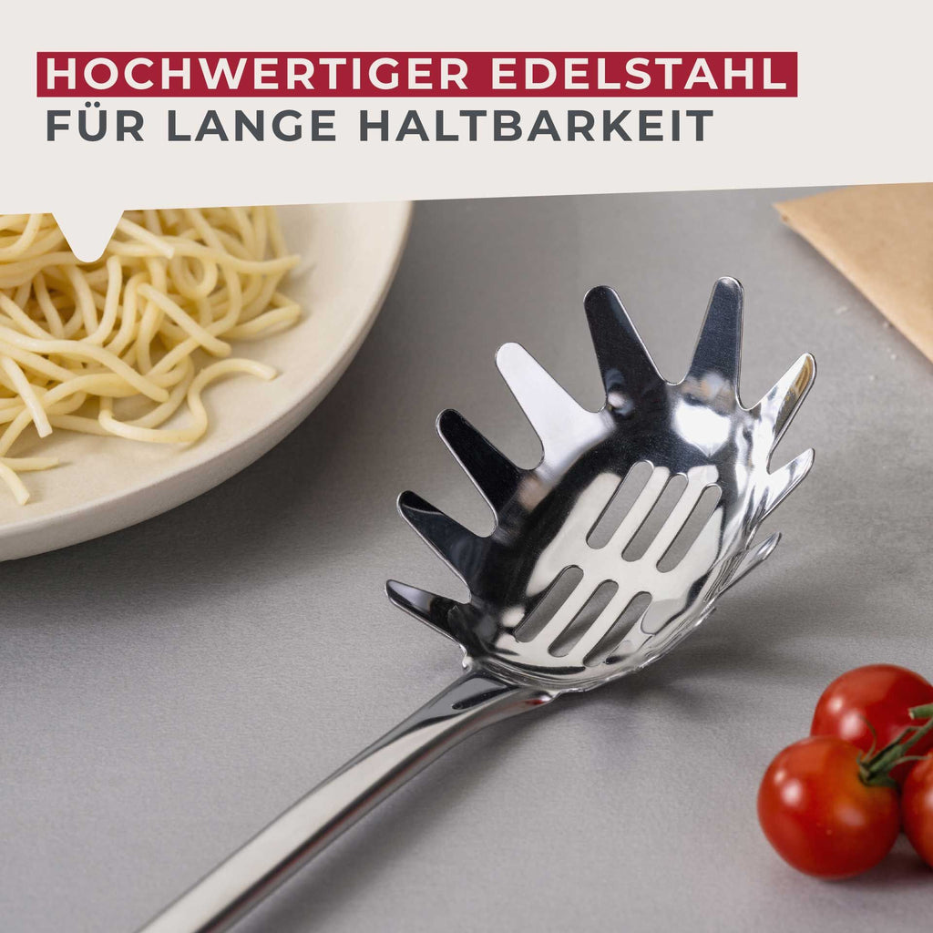 Spagettiskje blå plast og rustfritt stål 33 cm med opphengsøyen