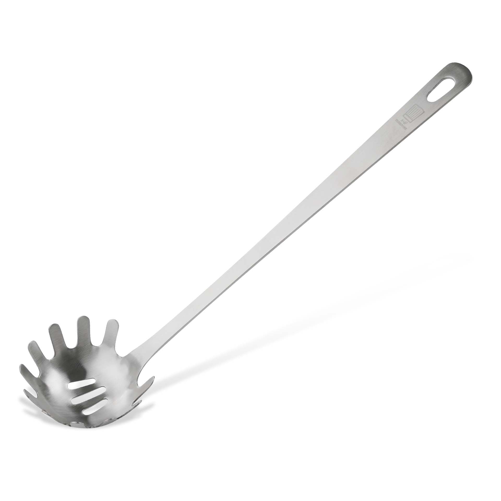 Spagettiskje rustfritt stål 31 cm håndtak nærbilde