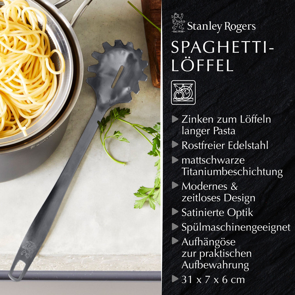 Spagettiskje svart rustfritt stål 32 cm - Stanley Rogers montert på kjøkkenet