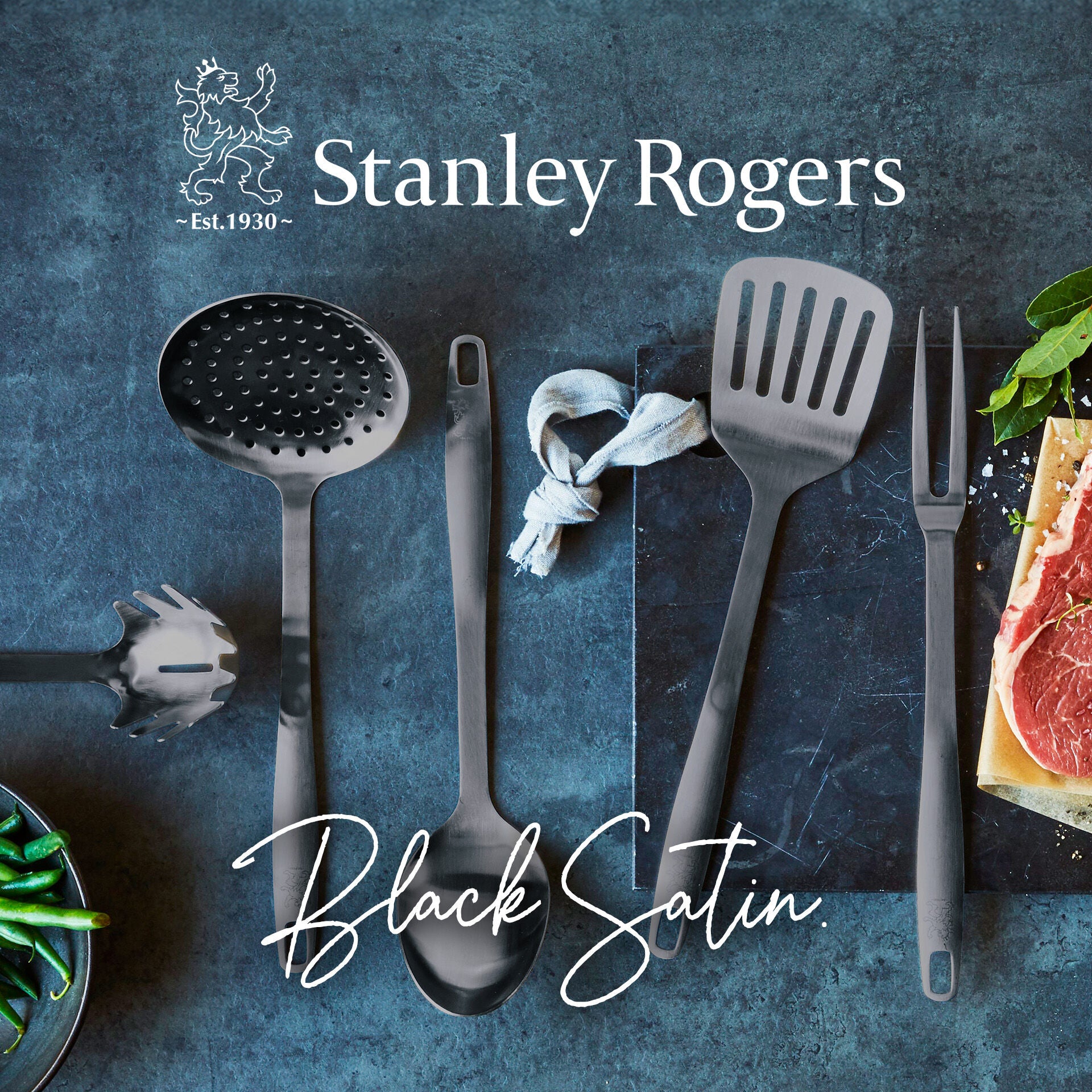 Spagettiskje svart rustfritt stål 32 cm - Stanley Rogers hengende på krok