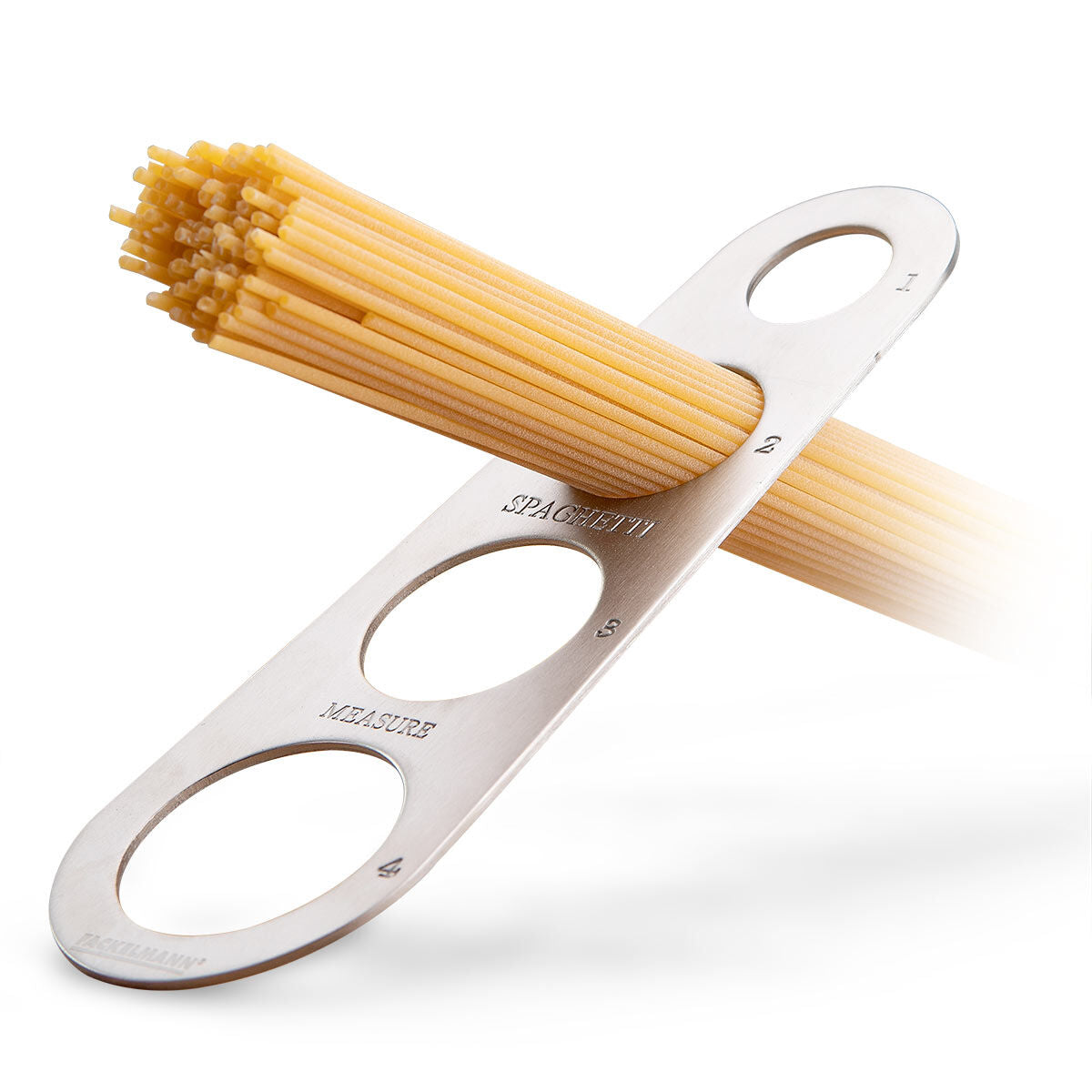 Spaghettimål rustfritt stål med porsjonsmåler forfra