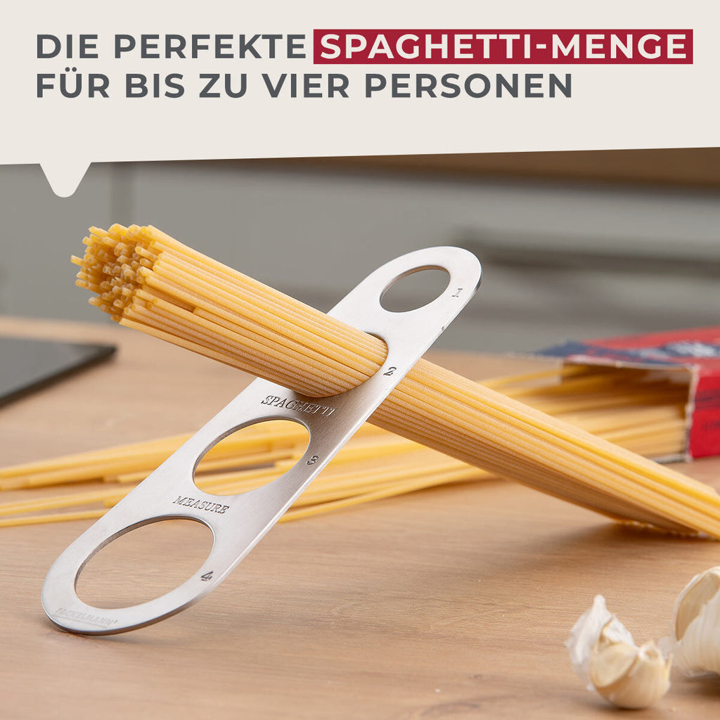 Spaghettimål rustfritt stål med porsjonsmåler detalj på bord