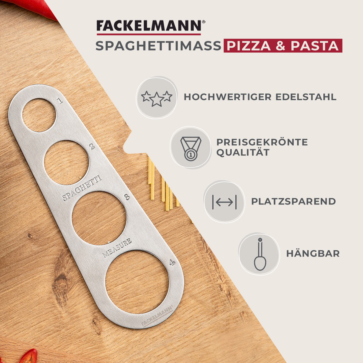 Spaghettimål rustfritt stål med porsjonsmåler i oppvaskmaskin