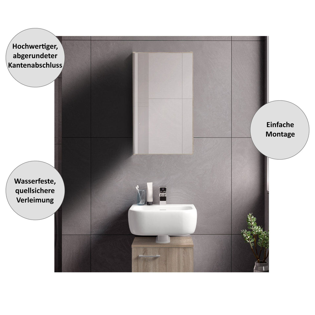 Speilskap Easy 40 cm eik med justerbar hylle hengsler detalj