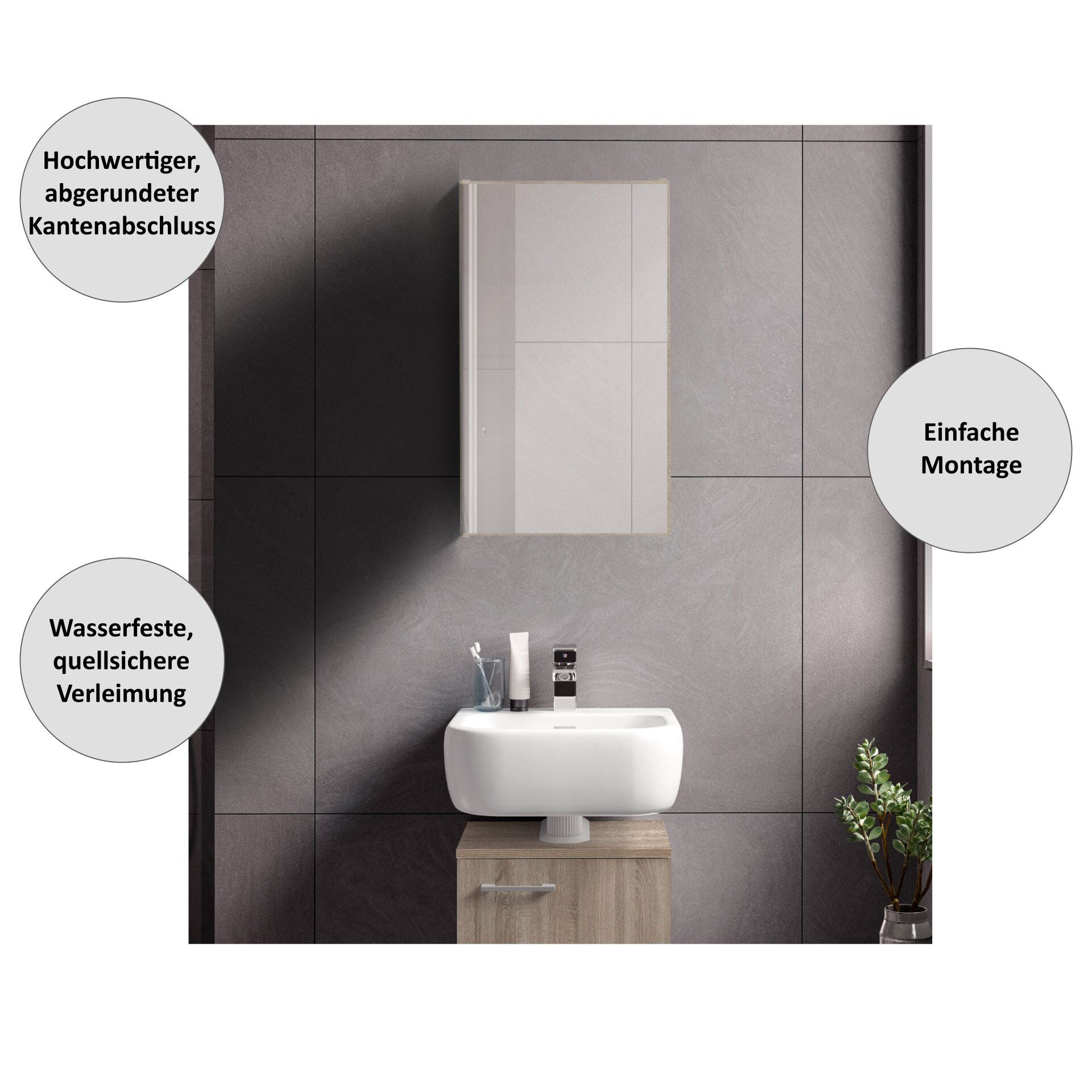 Speilskap Easy 40 cm eik med justerbar hylle hengsler detalj