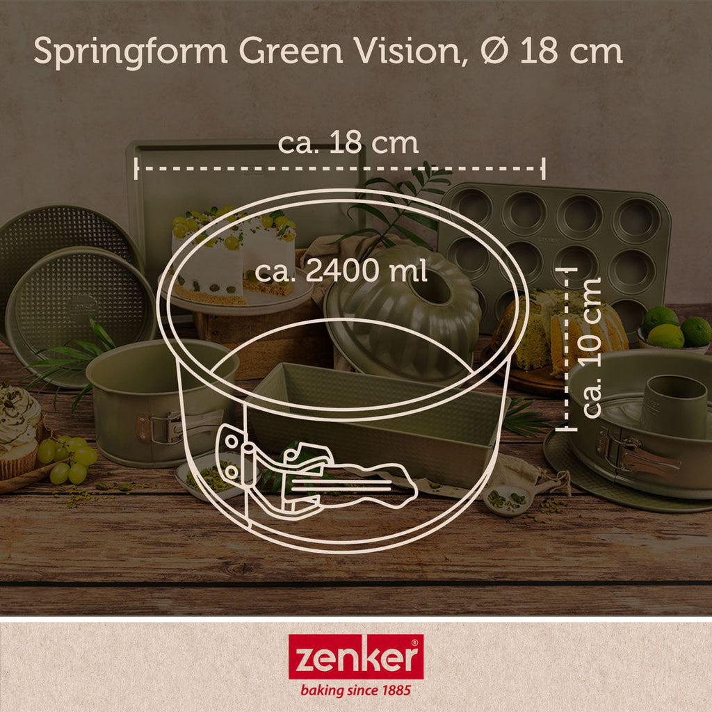 Springform med høy kant Ø18 cm non-stick Green Vision montert på kjøkkenbenk