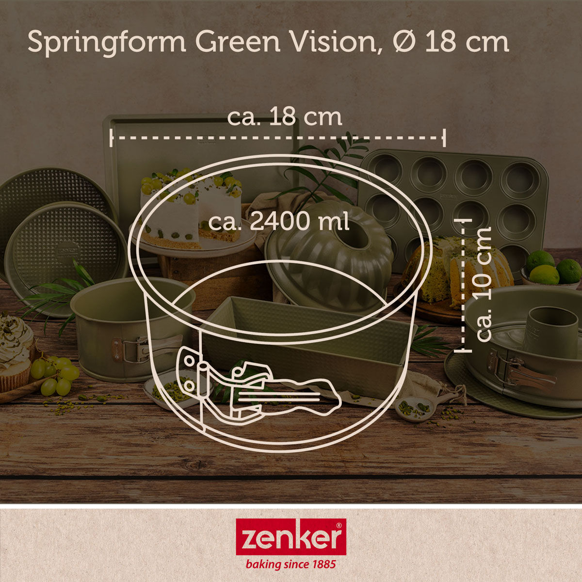 Springform med høy kant Ø18 cm non-stick Green Vision montert på kjøkkenbenk
