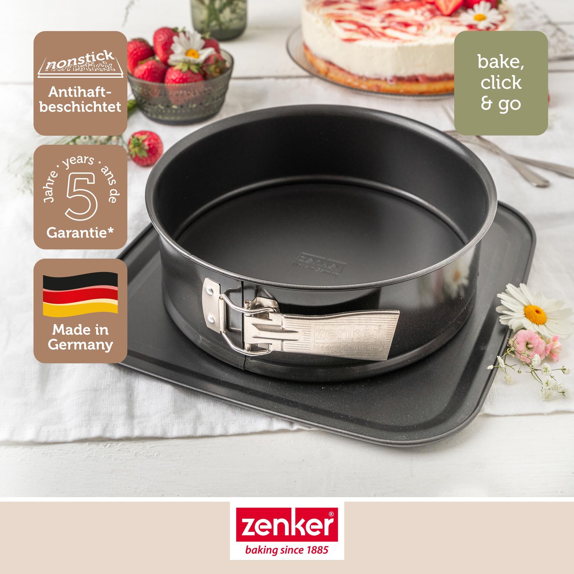 Springform Ø24 cm non-stick stålplate - Zenker montert med lokk