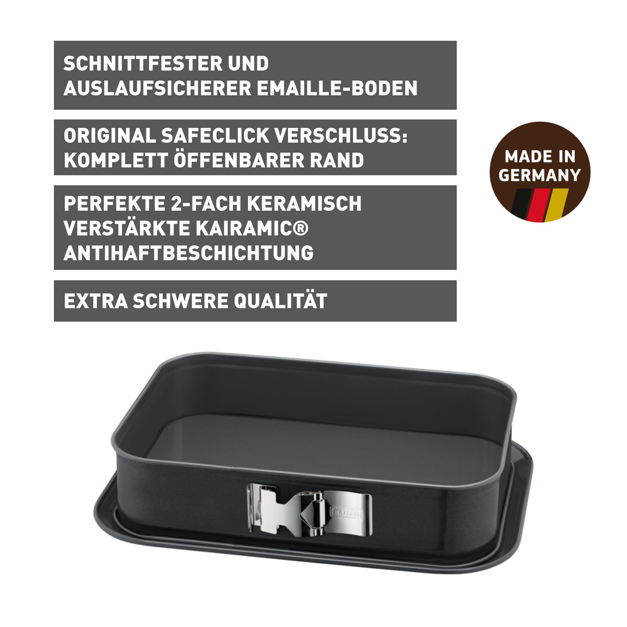 Springform rektangulær 35x24 cm med SafeClick non-stick montert på kjøkkenbenk