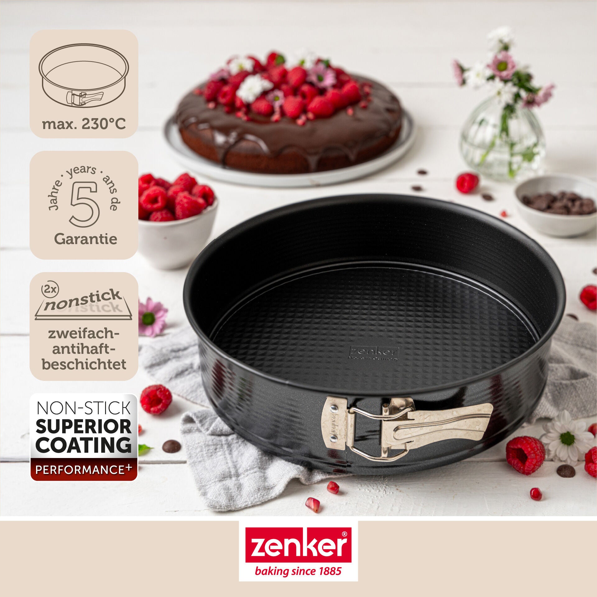 Nærbilde av non-stick belegning på Springform med flat bunn Ø24 cm non-stick stål - Zenker