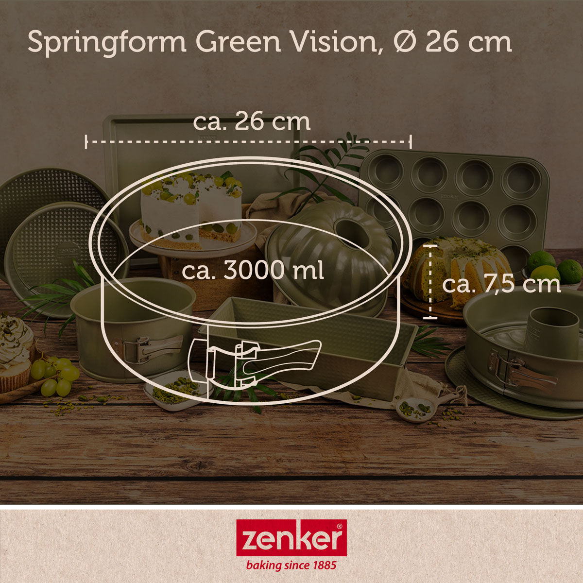 Springform med flat bunn Ø26 cm non-stick Green Vision montert og klar til bruk