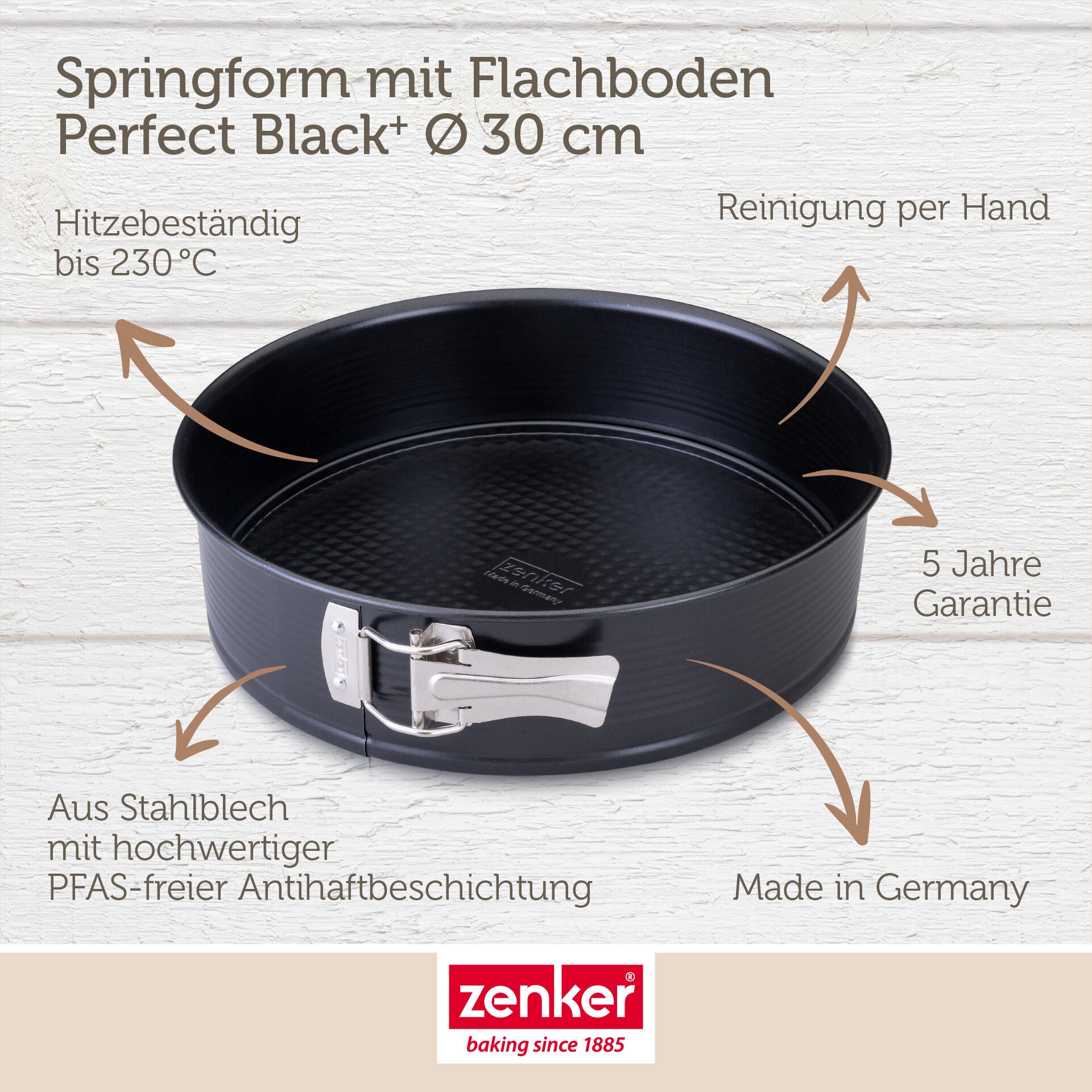 Nærbilde av kant og riller på Springform med flat bunn non-stick Ø30 cm stål - Zenker