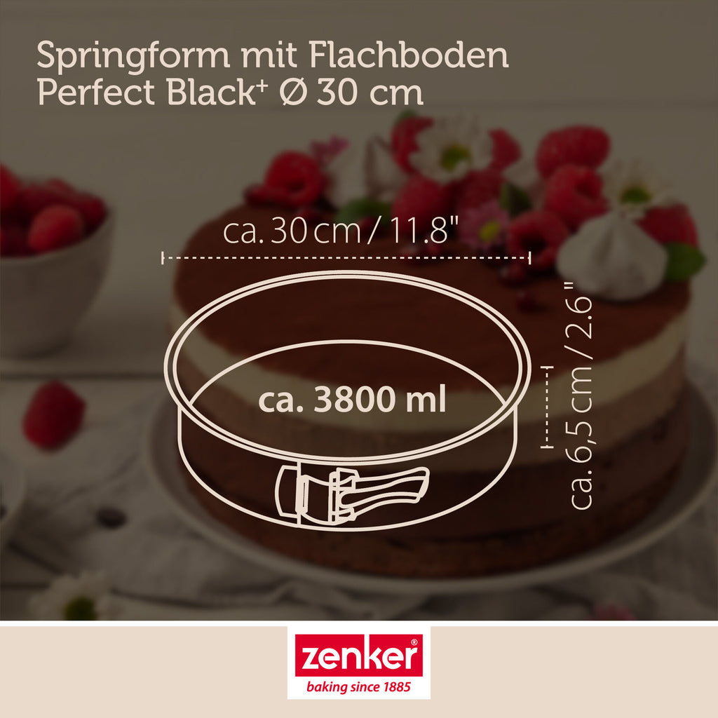 Springform med flat bunn non-stick Ø30 cm stål - Zenker montert på bakebord