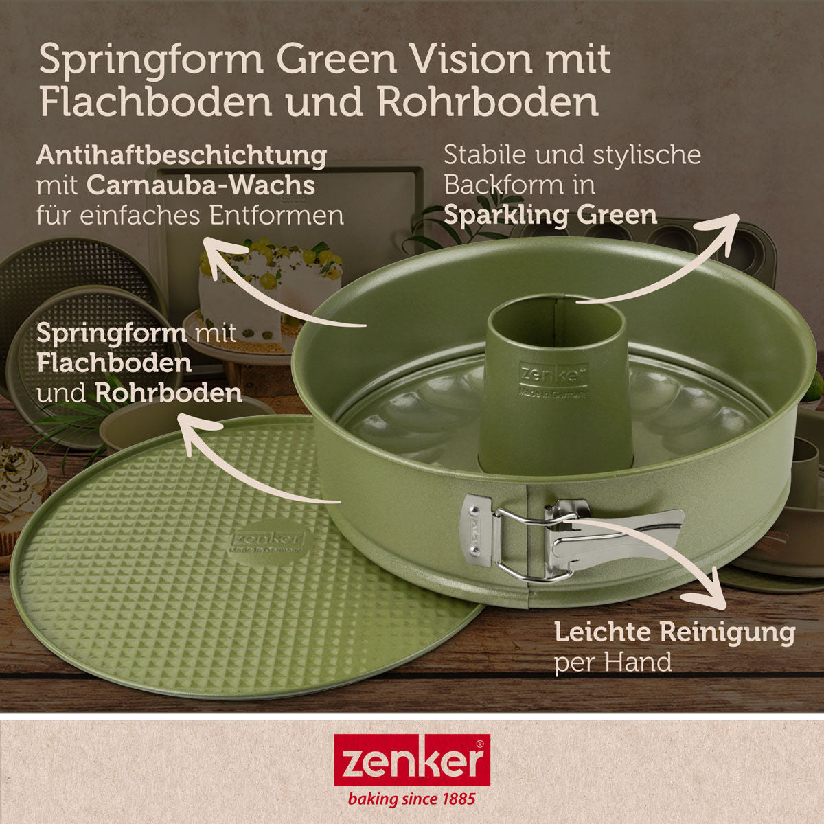Detaljbilde av non-stick belegg i Springform med flat- og rørbunn Ø26 cm Green Vision - Zenker