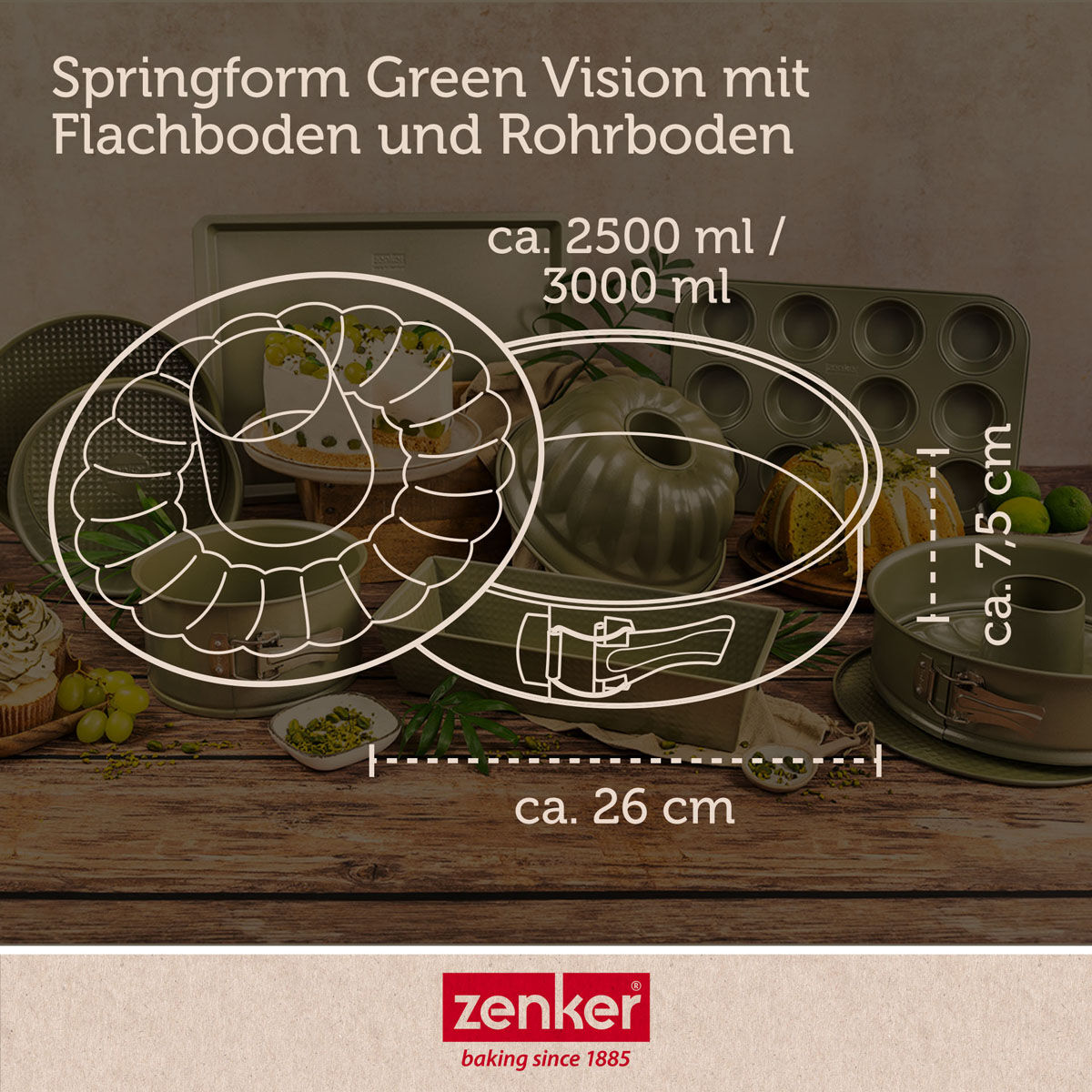 Springform med flat- og rørbunn Ø26 cm Green Vision - Zenker montert med flat bunn