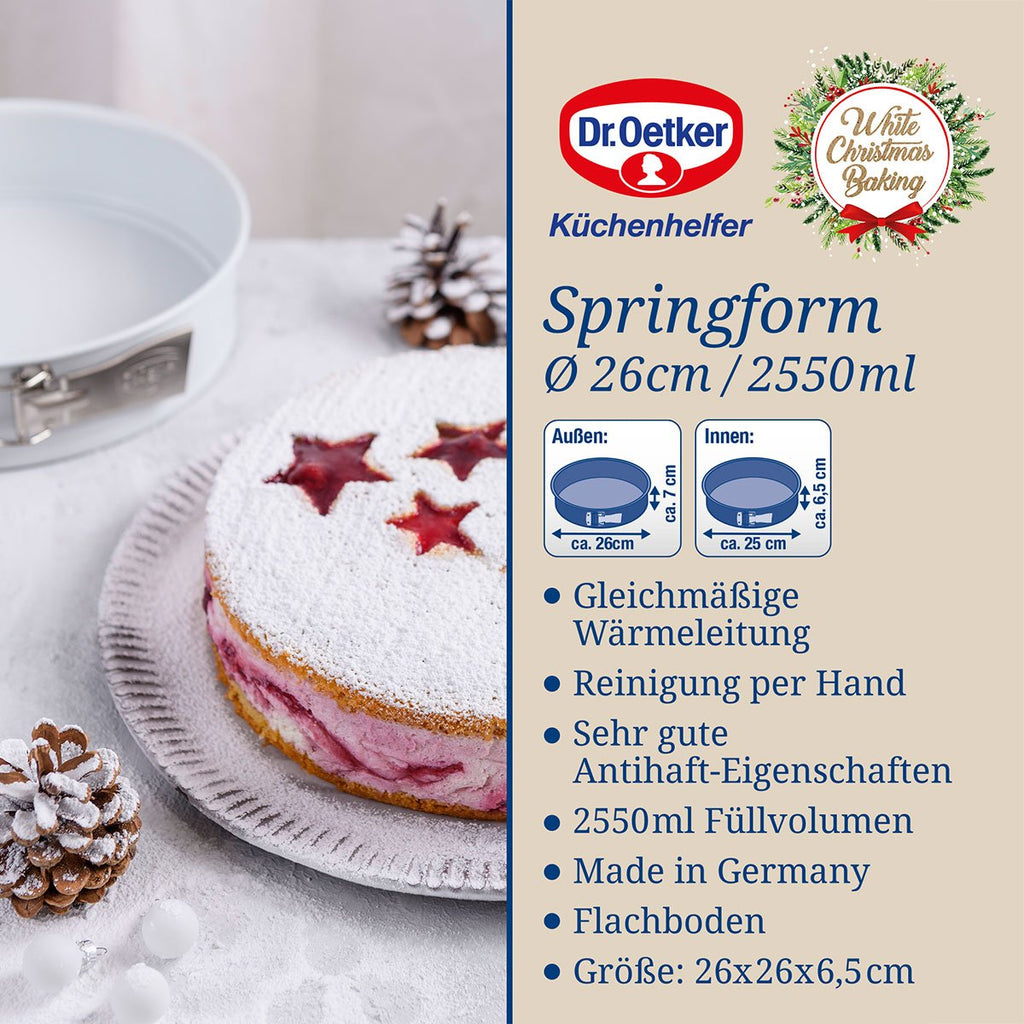 Springform hvit/grå Ø26 cm til julebakst - Dr. Oetker med åpnet springlås